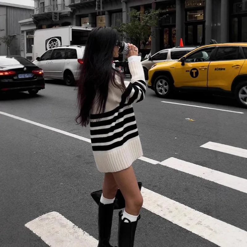 ZEYA - Rylee Oversized Turtleneck Striped Sweater