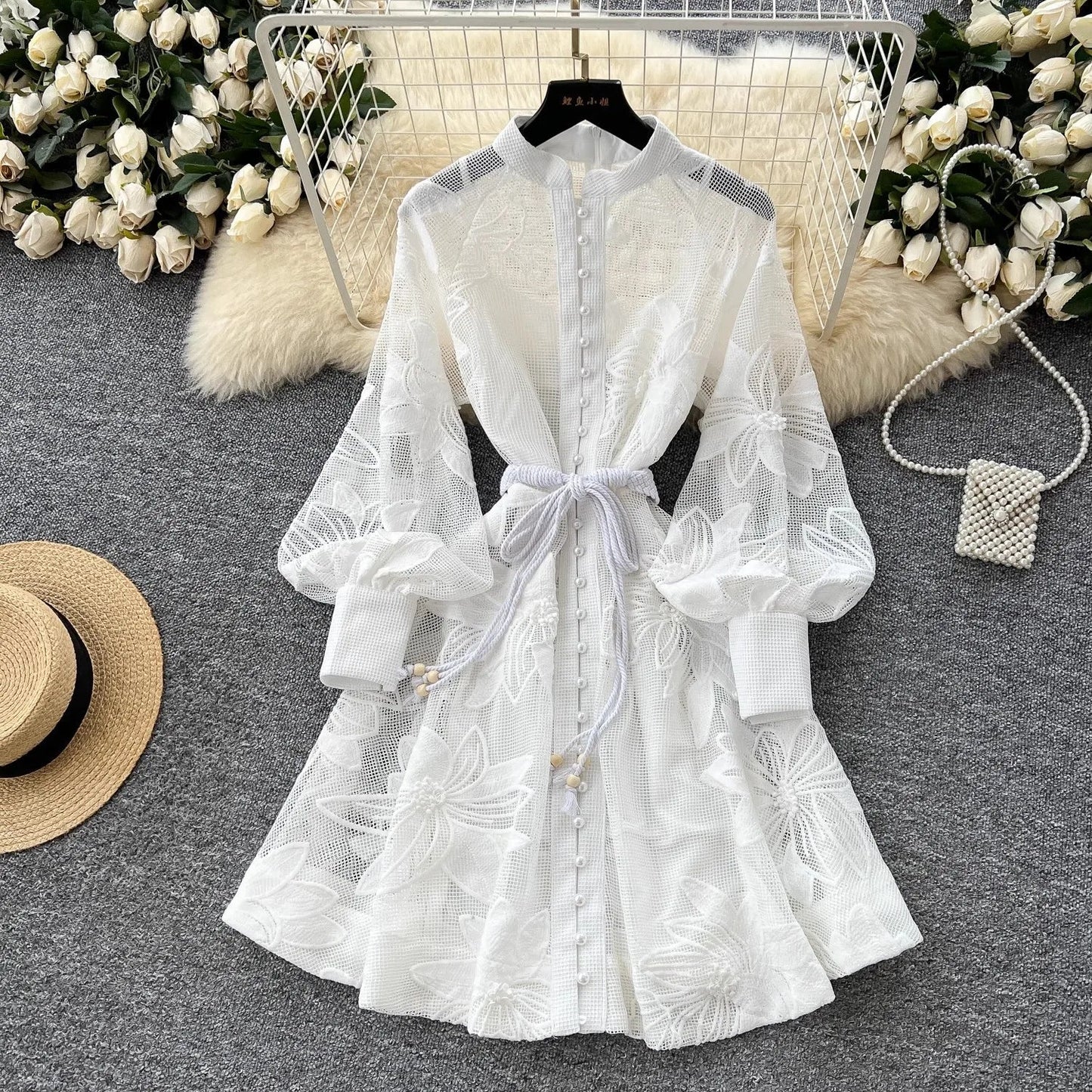 ZEYA - Sandra Embroidered Lace Belted Dress