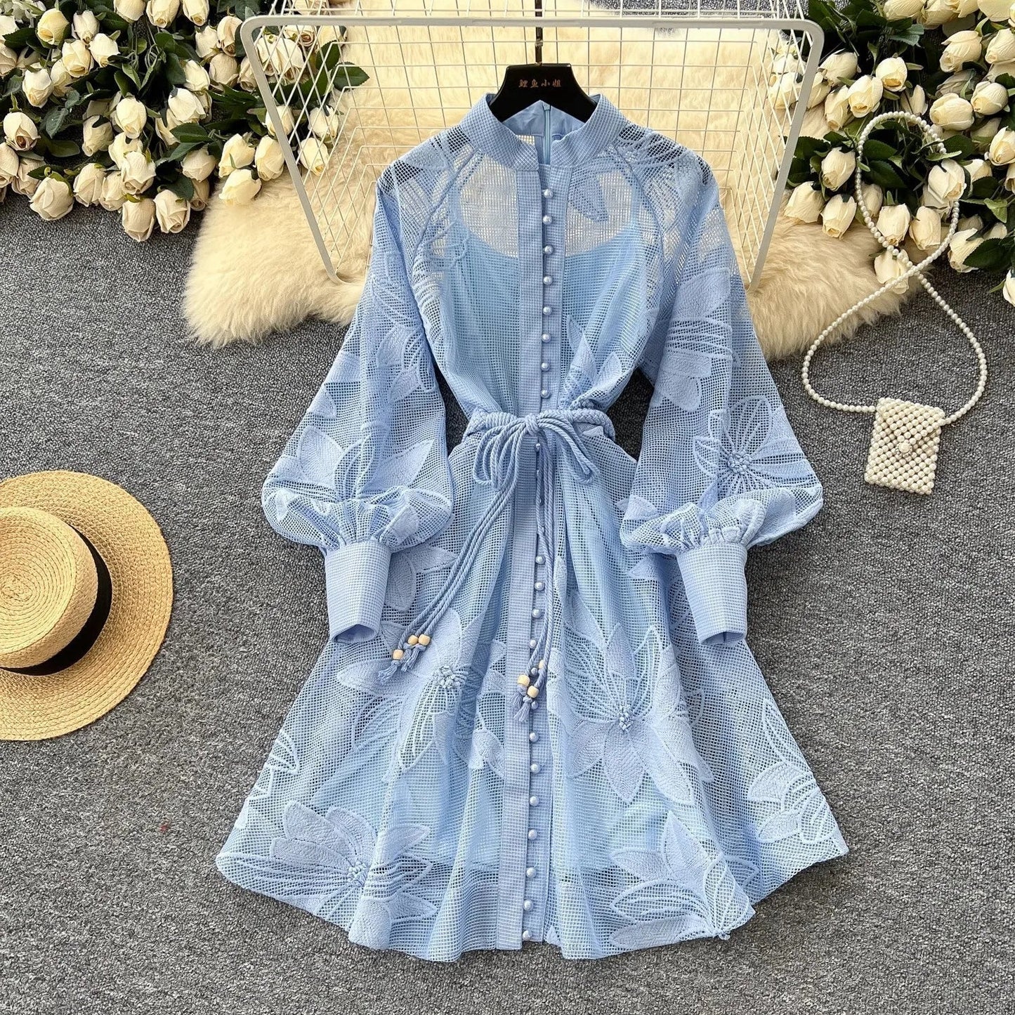 ZEYA - Sandra Embroidered Lace Belted Dress