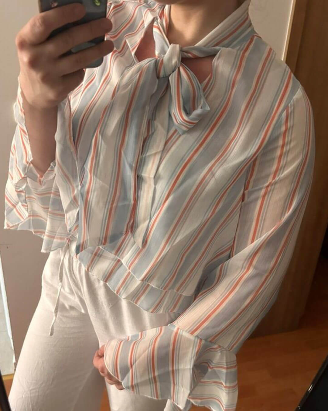 ZEYA - Sandra Stripe Ruffle Tie-Neck Blouse