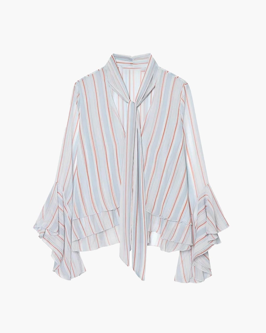 ZEYA - Sandra Stripe Ruffle Tie-Neck Blouse