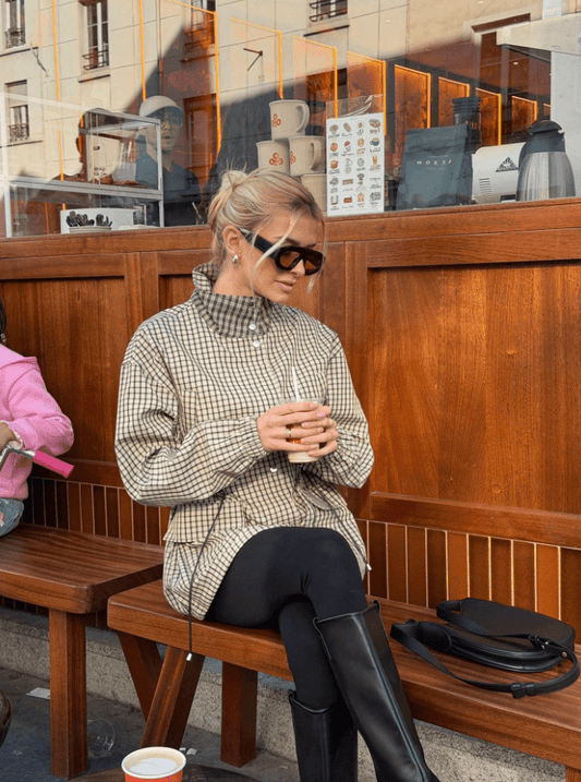 ZEYA - Sarah Vintage Plaid Waist-Cinched Jacket
