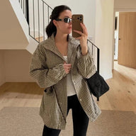 Sarah Vintage Plaid Waist-Cinched Jacket
