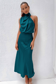Anne Satin Cowl Neck Maxi Dress