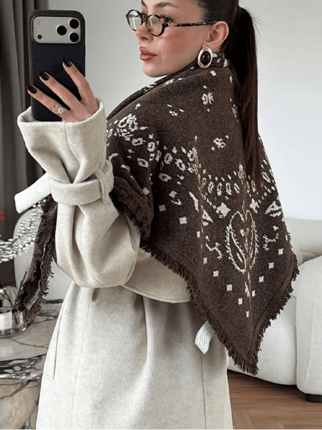 ZEYA - Terry Knitted Fringed Square Scarf