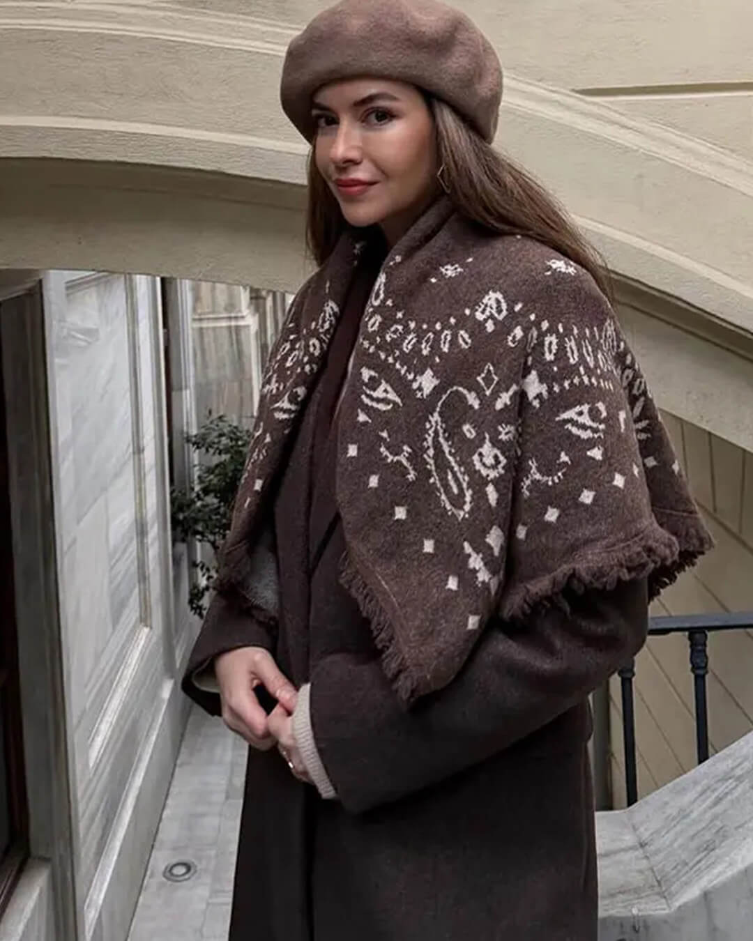 ZEYA - Terry Knitted Fringed Square Scarf