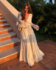 Vittoria Lace V-Neck Maxi Skirt Set