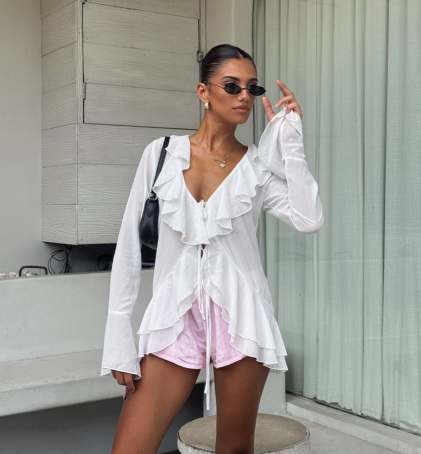 ZEYA - Vivian Ruffled Deep Neck Top