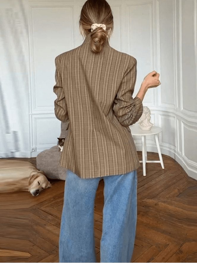 ZEYA - Willow Stand Collar Striped Suit Jacket