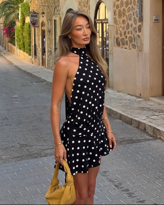ZEYA - Zara Open-Back Polka Dot Halter Mini Dress