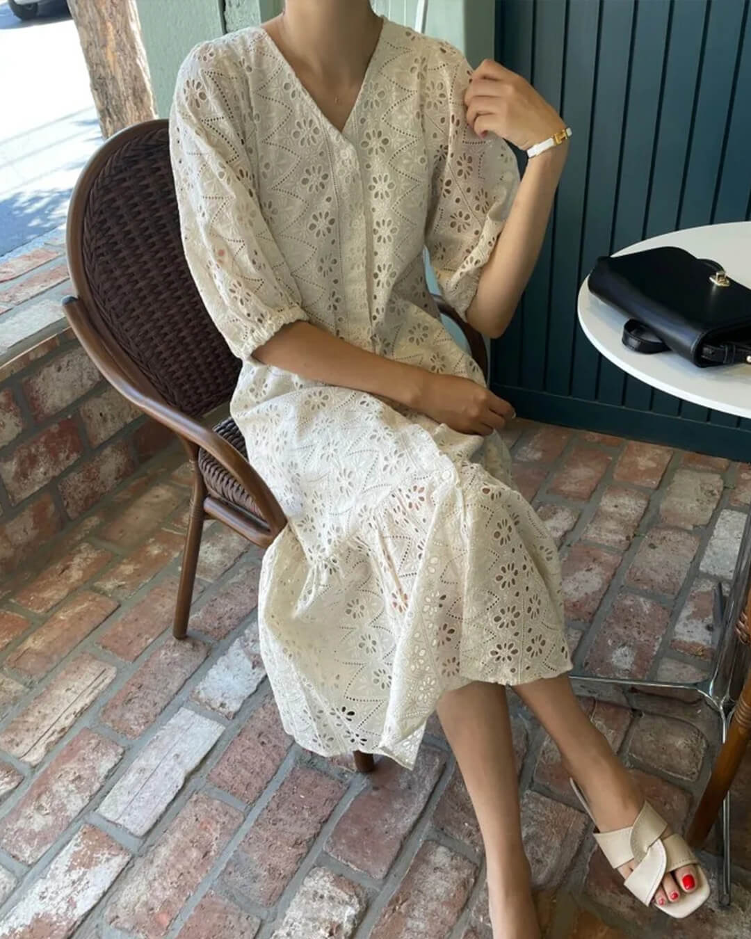 ZEYA - Zelia V - Neck Embroidered Maxi Dress
